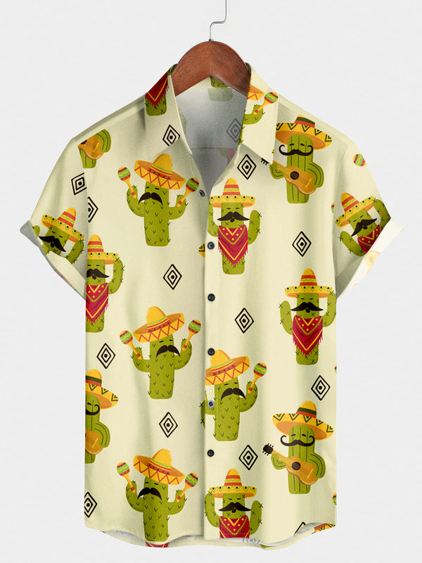 Camicia a maniche corte da uomo con stampa di cactus