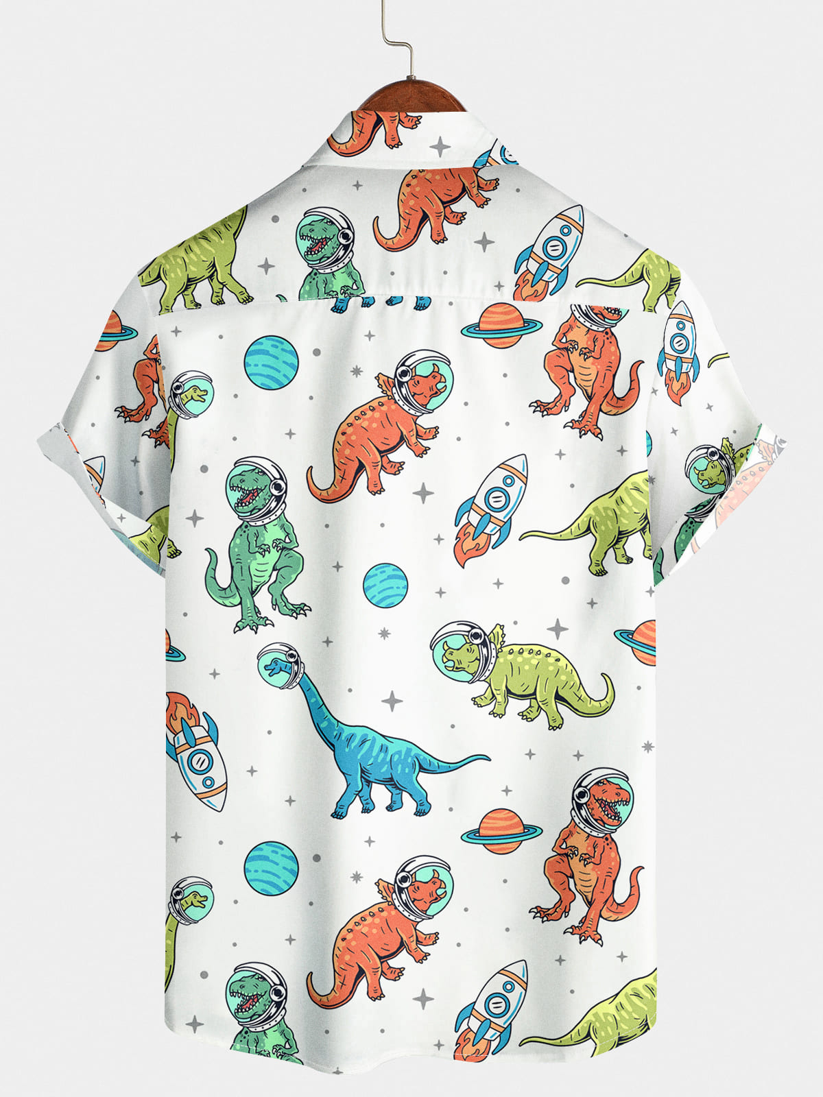 Camicia a maniche corte casual da uomo con dinosauro