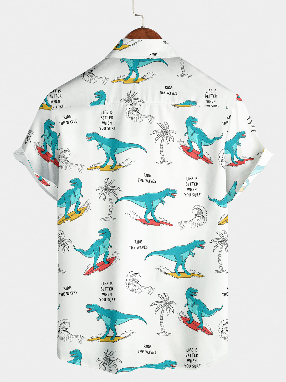 Camicia a maniche corte casual da uomo con dinosauro