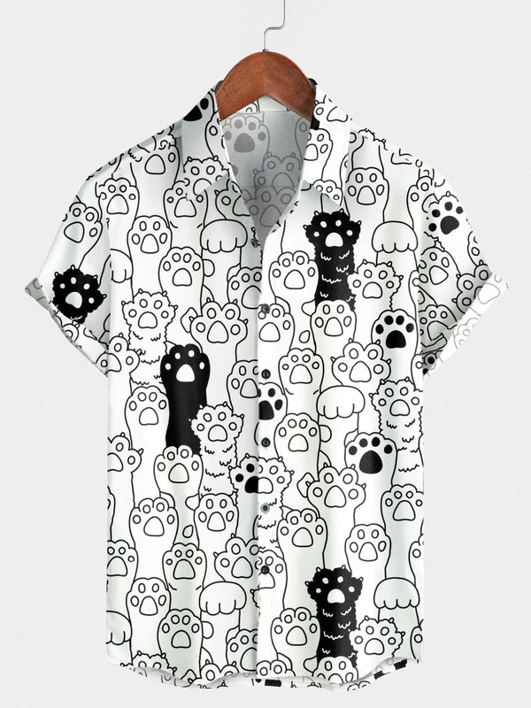Camicia a maniche corte con stampa di zampa da uomo