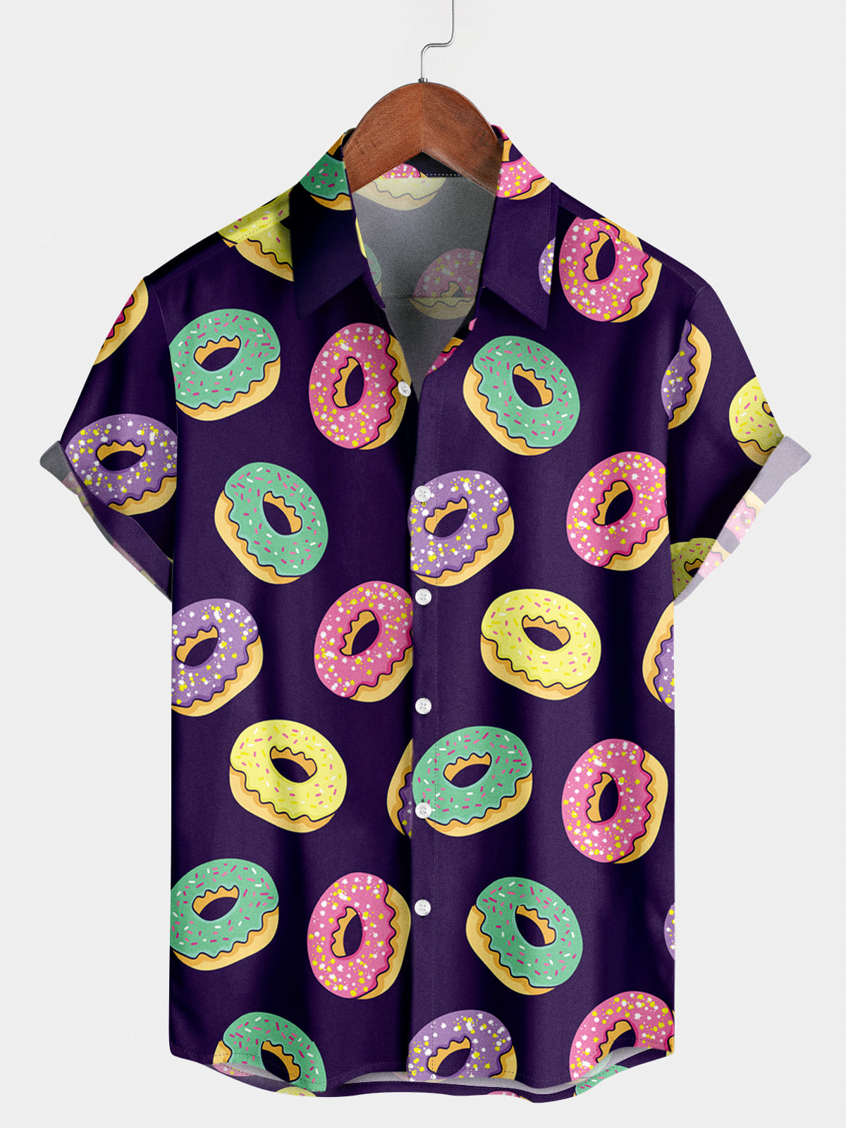 Camicia a maniche corte da uomo con stampa ciambella