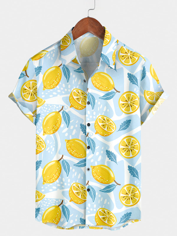 Camicia a maniche corte da uomo con stampa limone