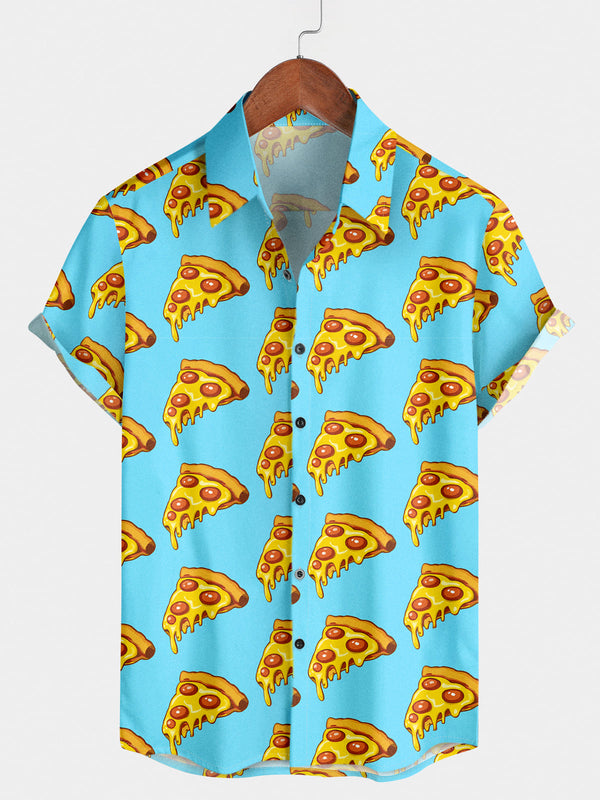 Chemise à manches courtes à imprimé pizza pour hommes