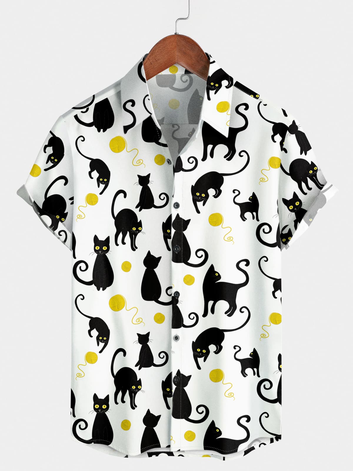 Chemise à manches courtes à imprimé chat pour hommes