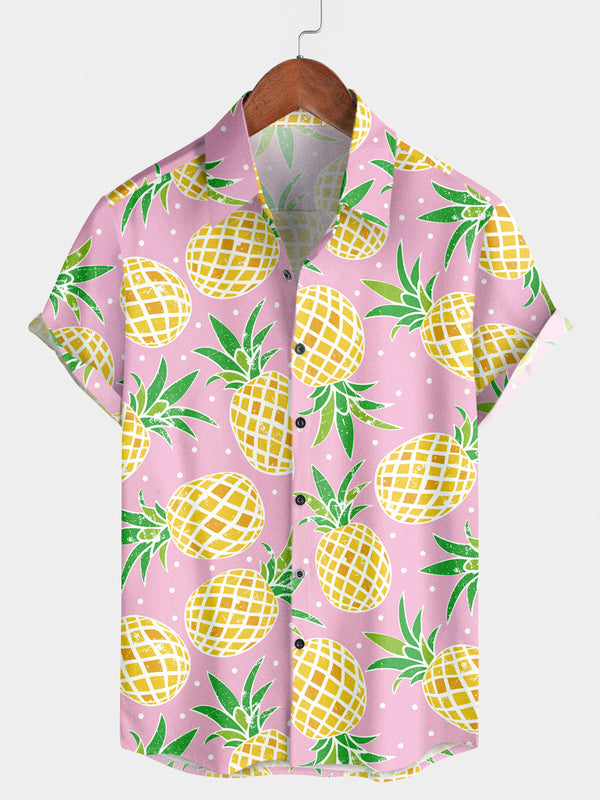 Camicia da uomo a maniche corte con stampa ananas