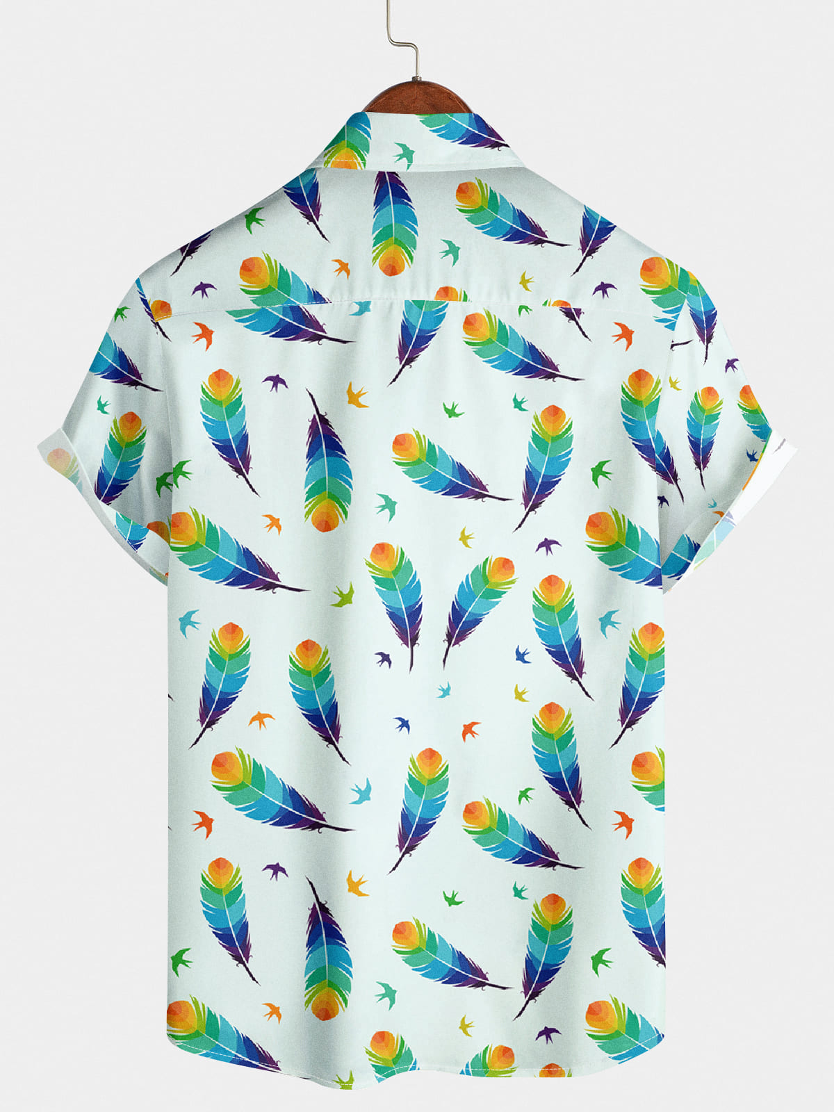 Camicia da uomo a maniche corte con stampa di piume