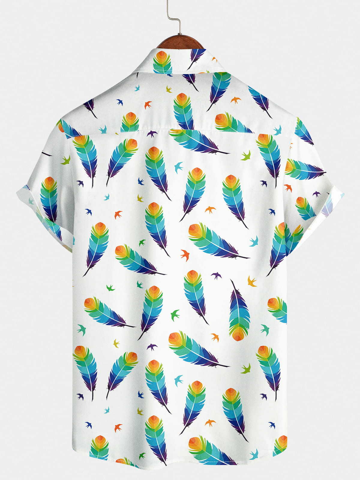 Camicia da uomo a maniche corte con stampa di piume