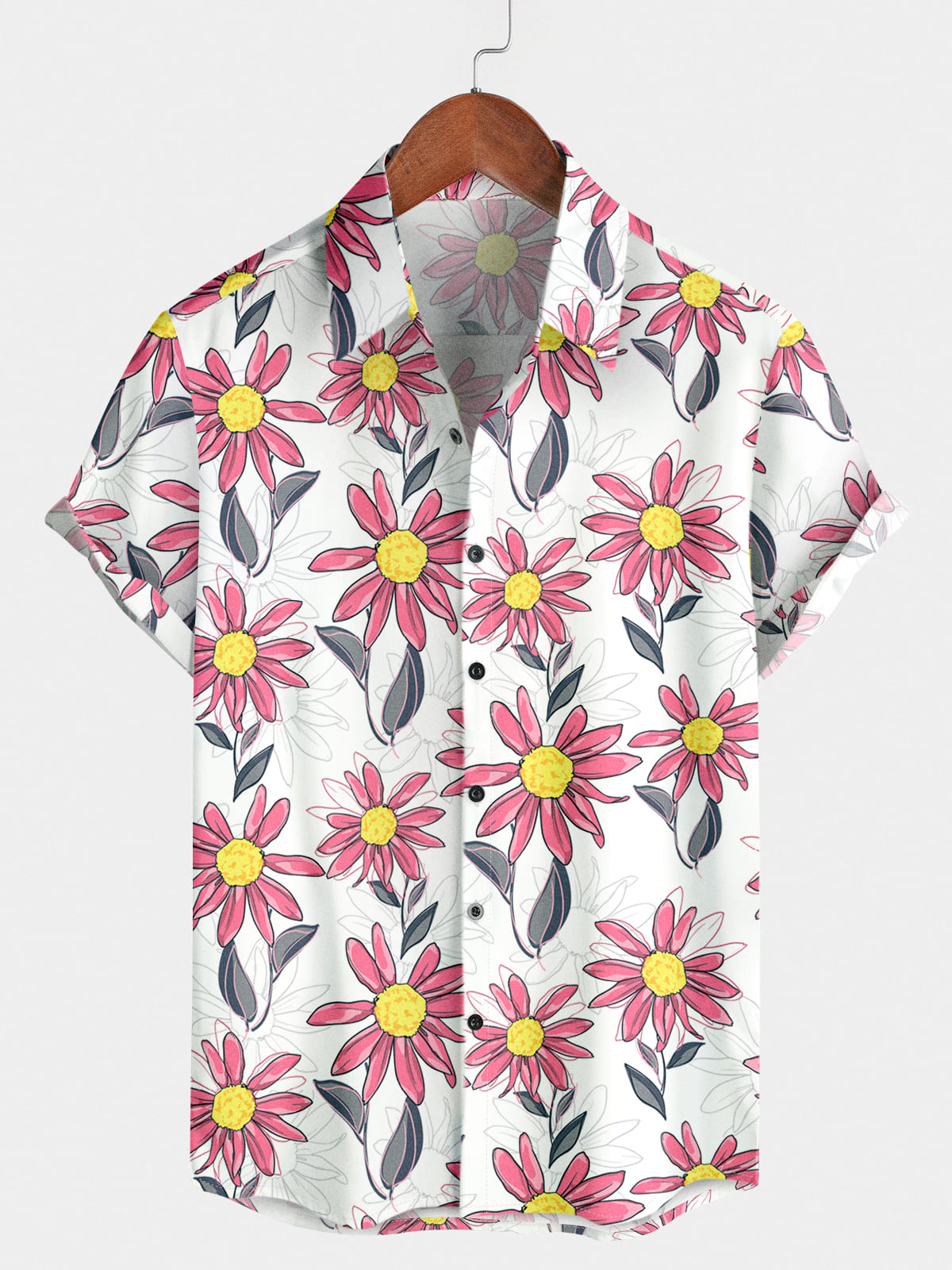 Camicia da uomo a maniche corte con stampa floreale