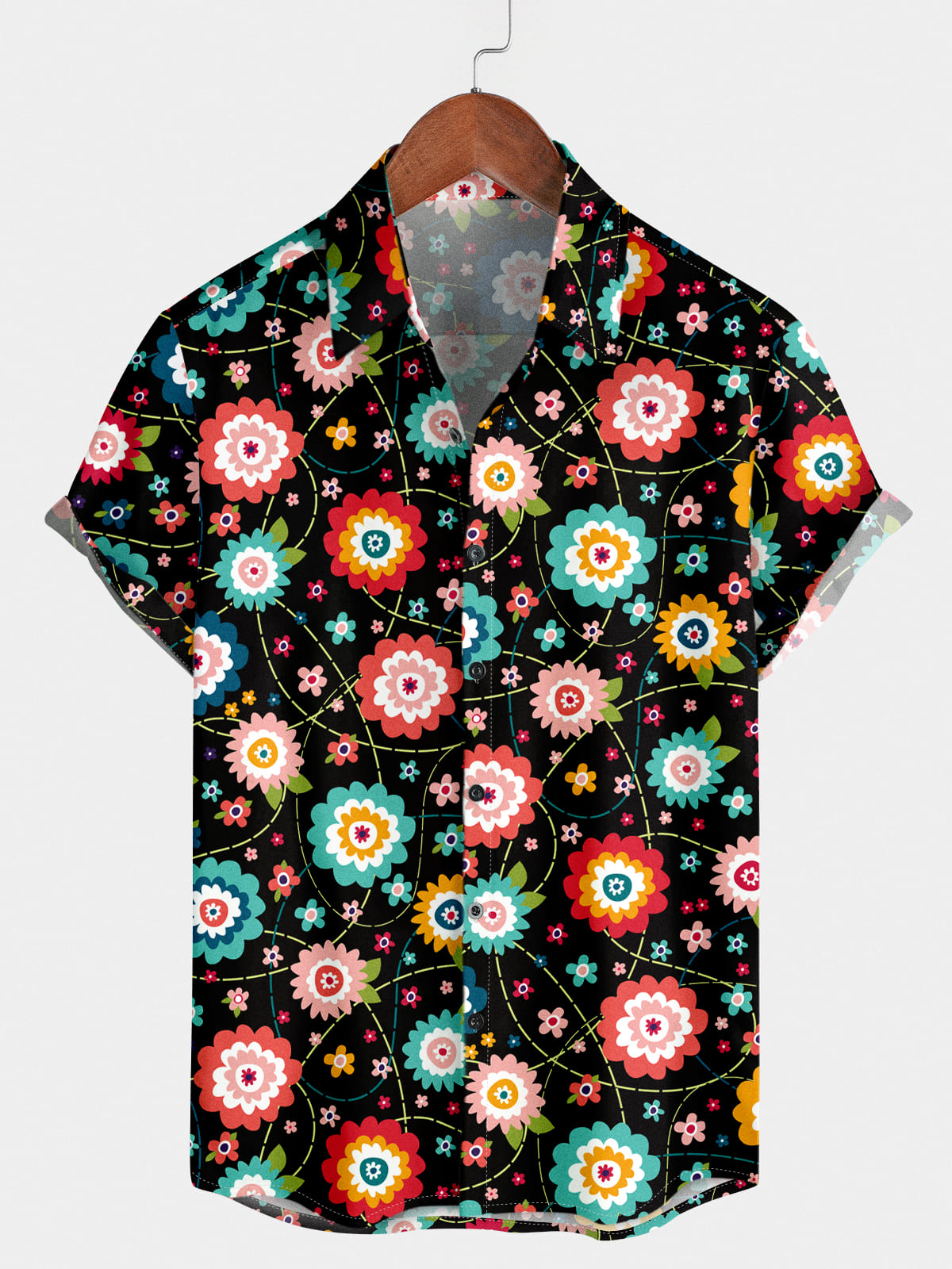 Camicia da uomo a maniche corte con motivo a margherita