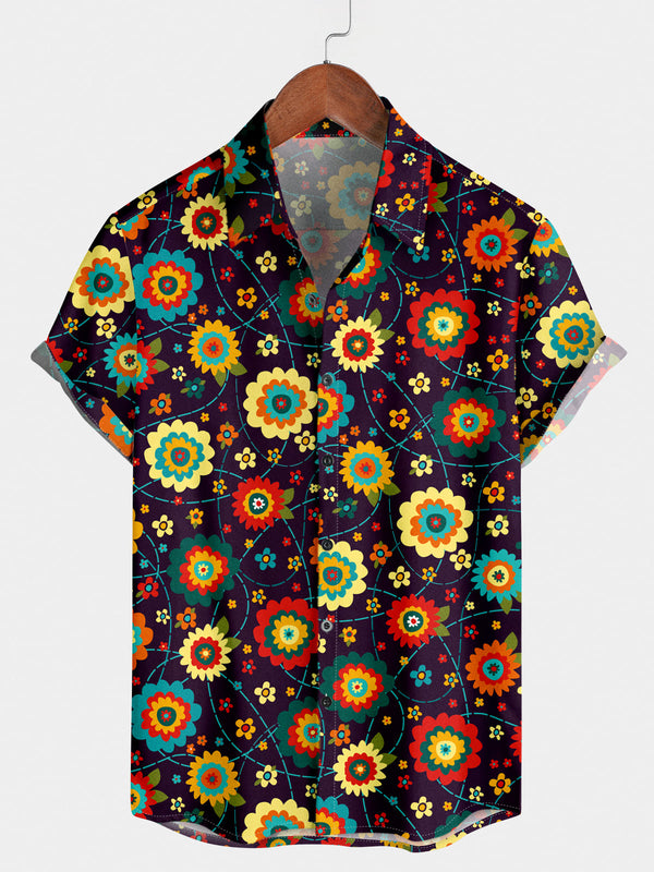 Camicia da uomo a maniche corte con motivo a margherita