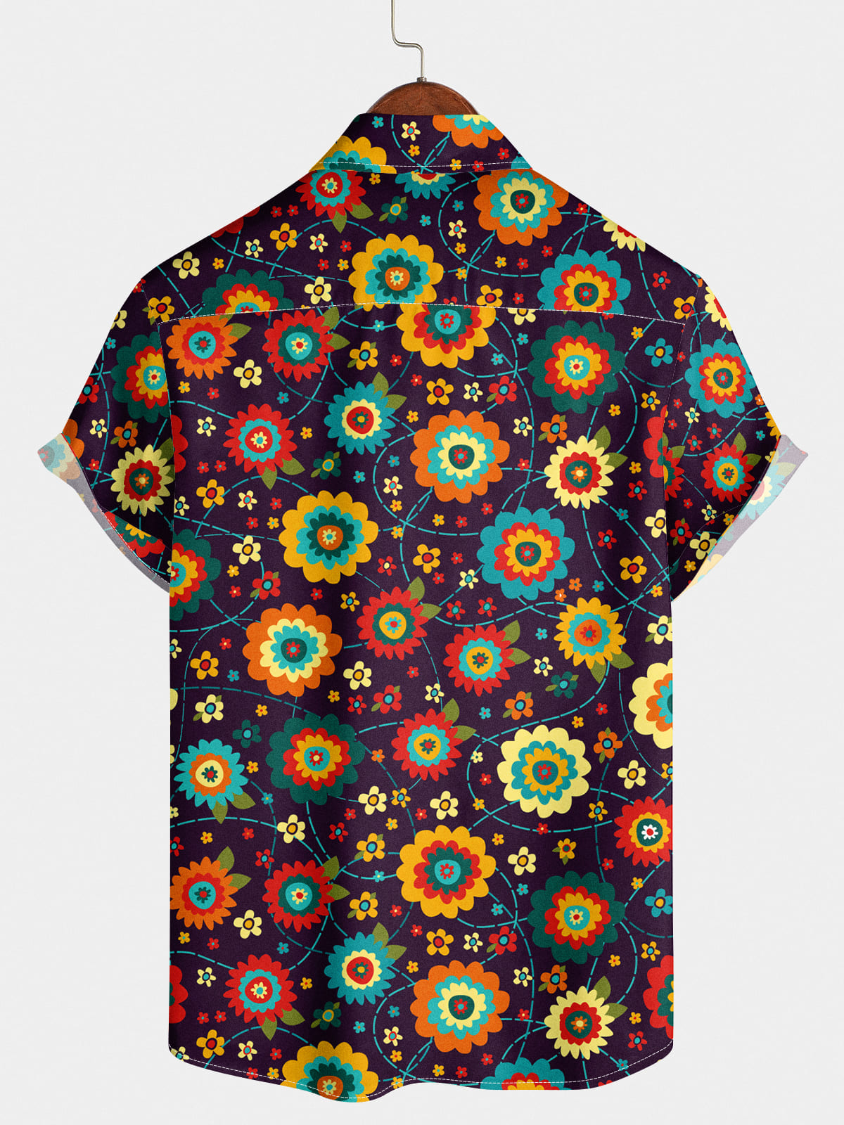 Camicia da uomo a maniche corte con motivo a margherita