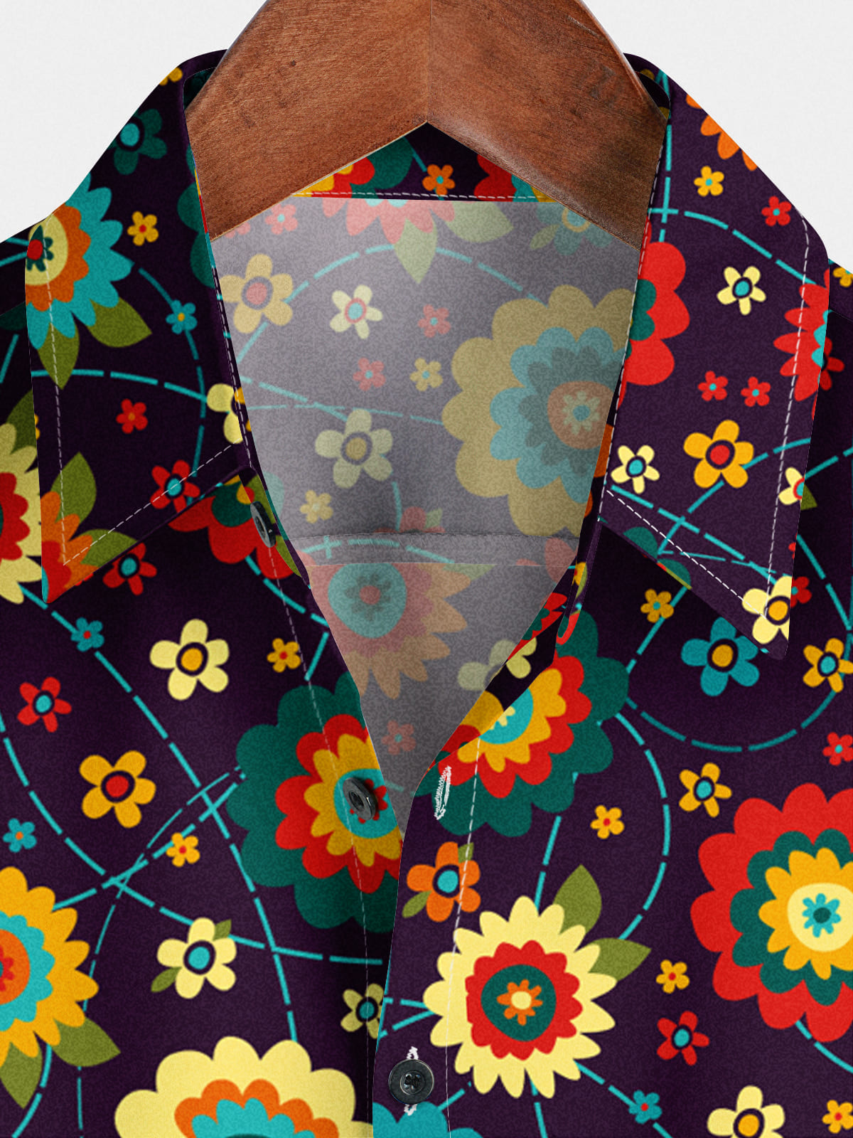 Camicia da uomo a maniche corte con motivo a margherita