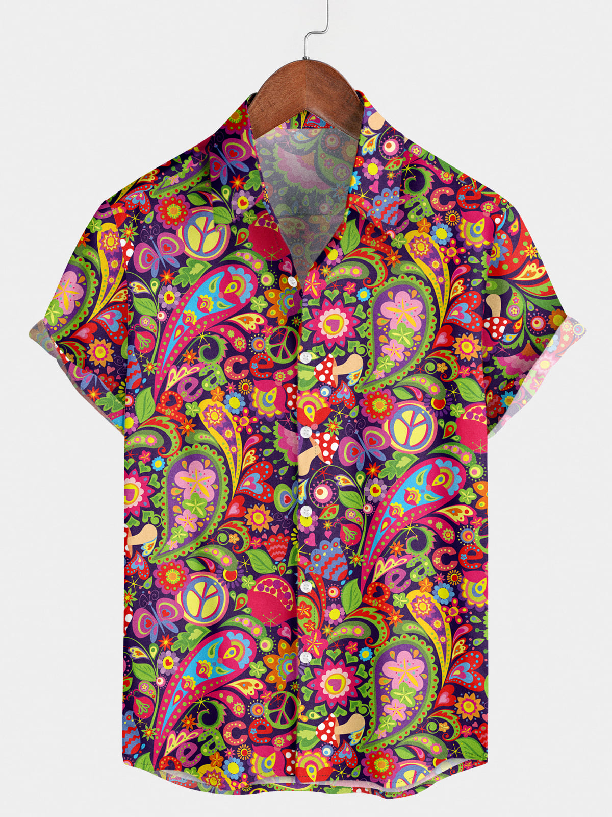 Camicia da uomo a maniche corte con stampa paisley