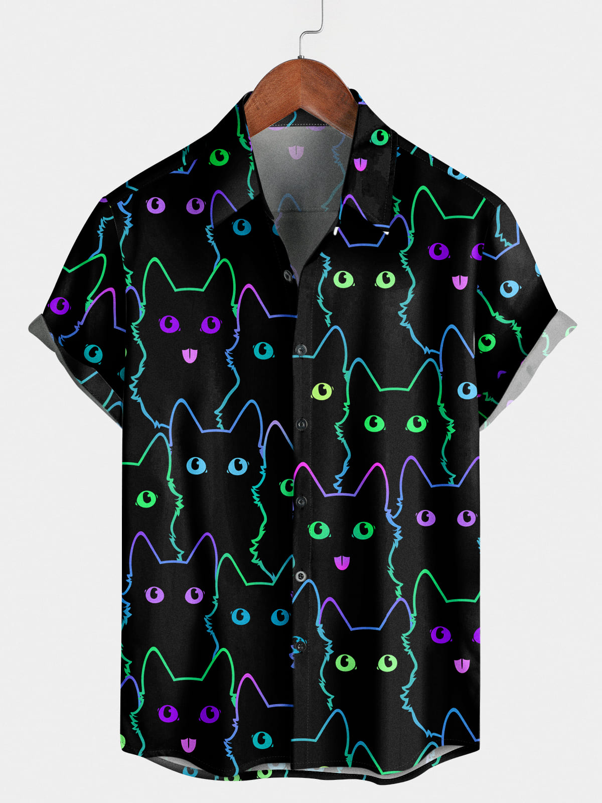 Chemise à manches courtes à imprimé chat pour hommes