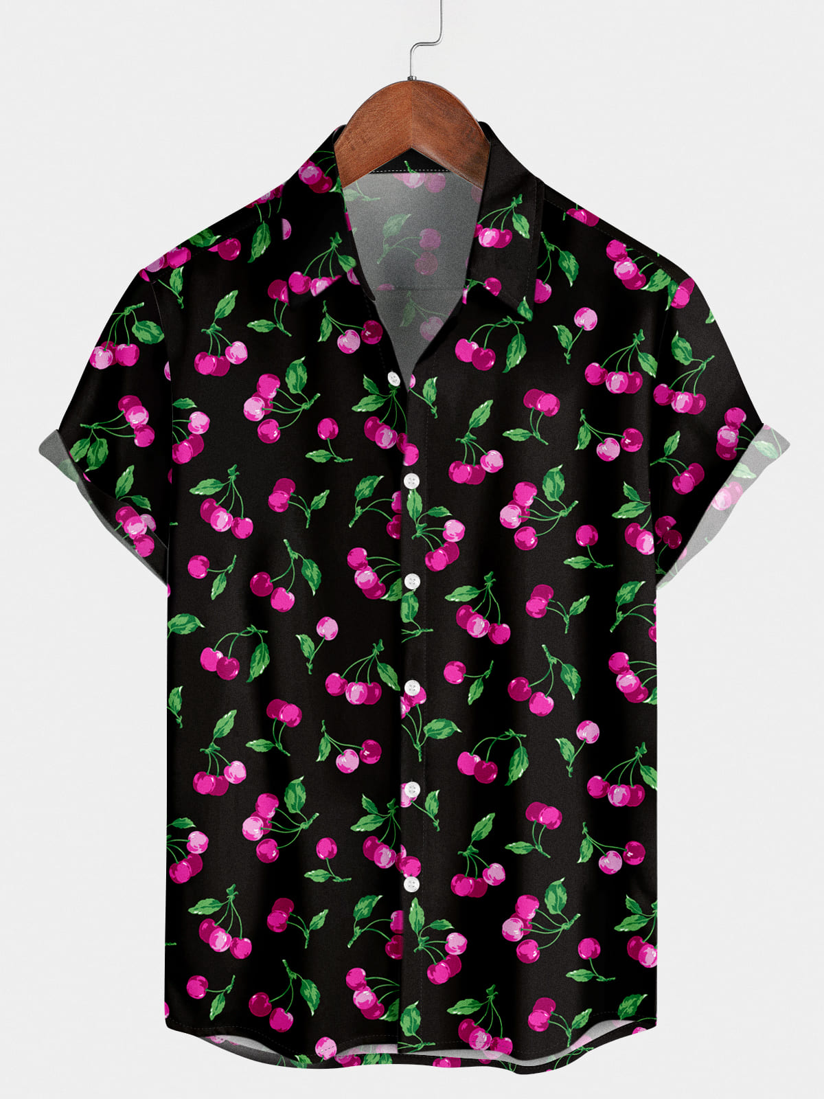 Camicia a maniche corte da uomo con stampa di ciliegie