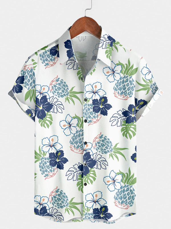 Camicia da uomo a maniche corte con stampa floreale