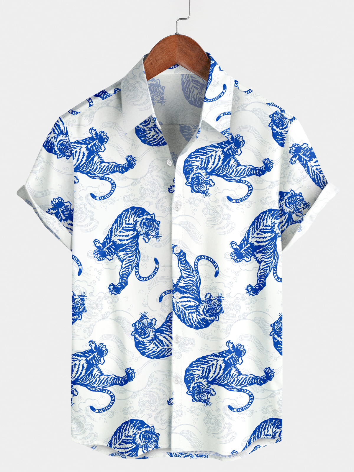 Chemise à manches courtes à imprimé tigre pour hommes