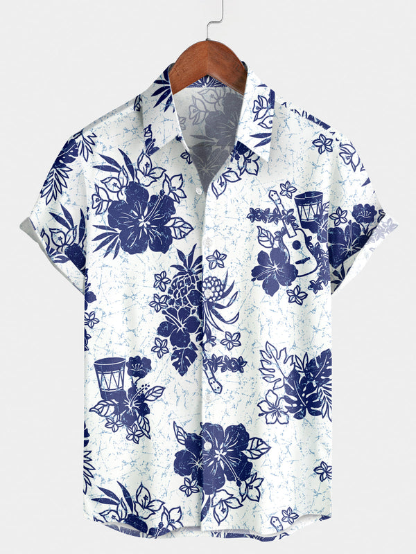 Camicia a maniche corte casual floreale da uomo