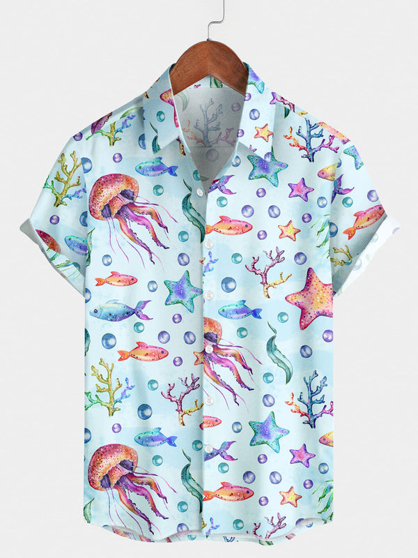 Camicia da uomo a maniche corte con stampa di meduse
