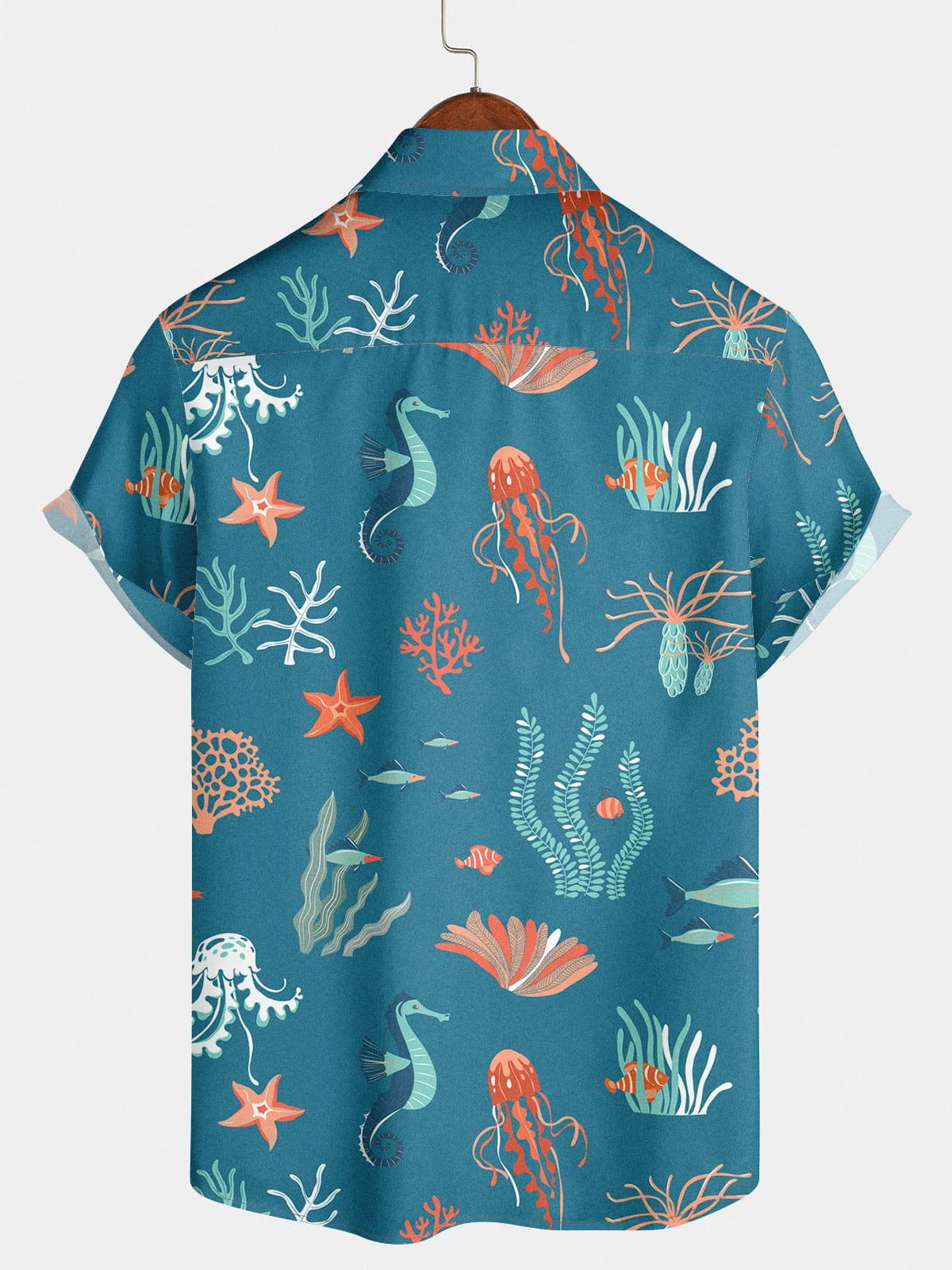 Chemise à manches courtes à imprimé fonds marins pour hommes