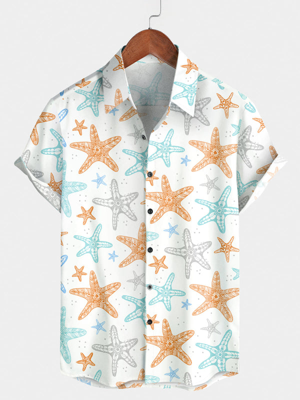 Camicia a maniche corte da uomo con stampa stelle marine