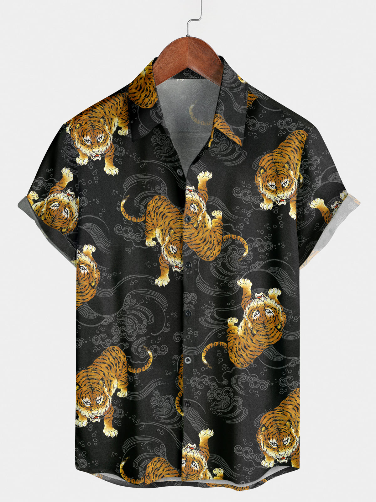 Chemise à manches courtes à imprimé tigre pour hommes