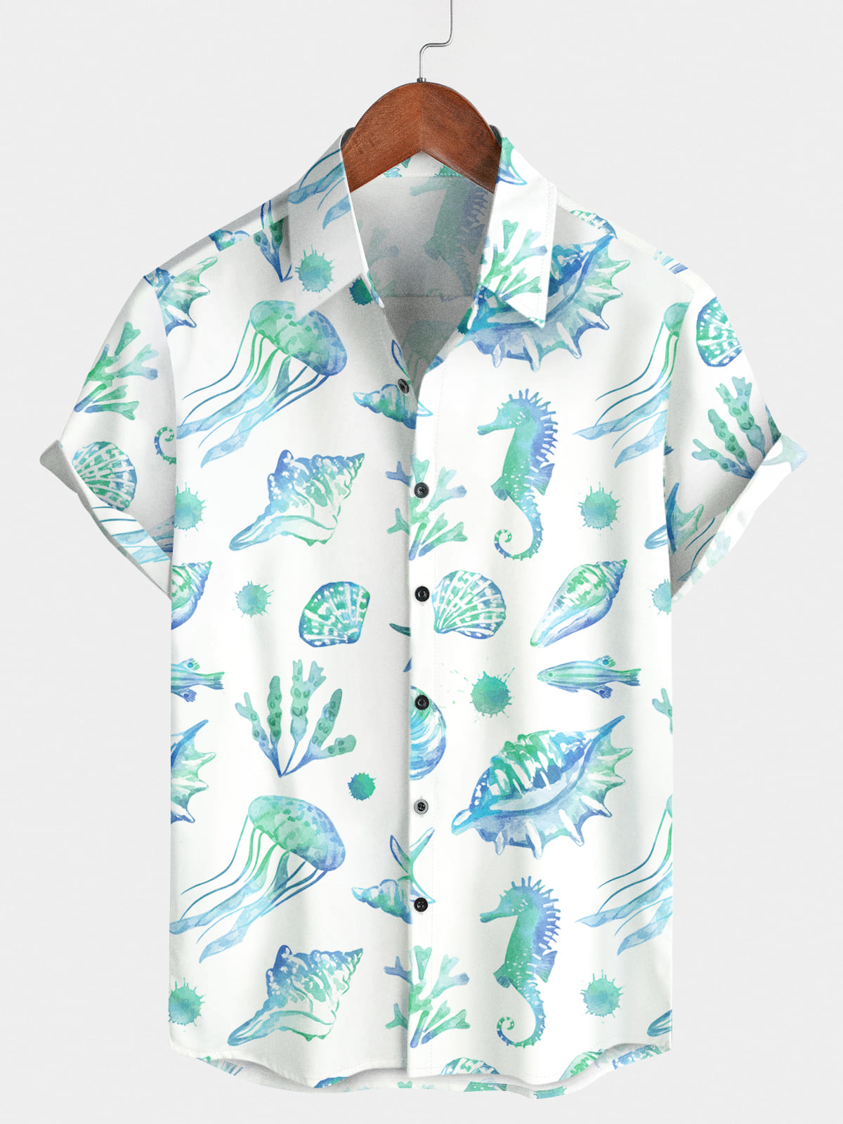 Chemise à manches courtes à imprimé conque pour hommes