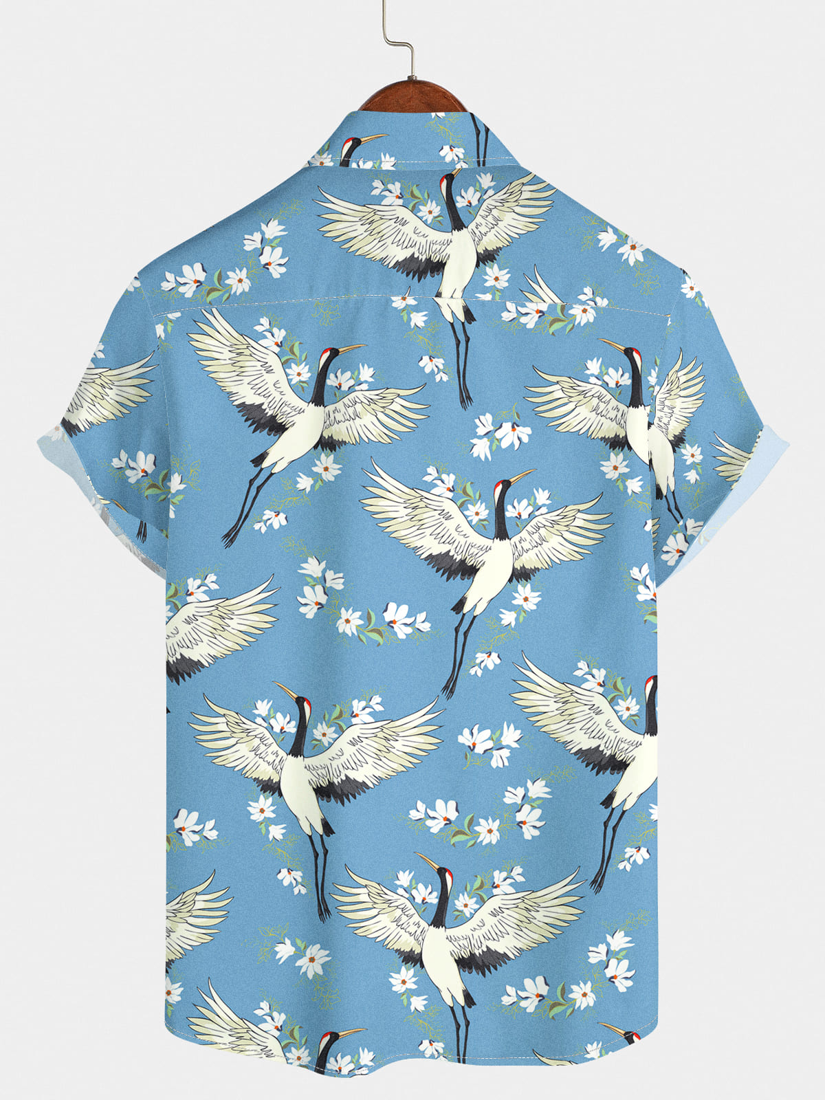 Men's Floral Crane Short Sleeve Shirt