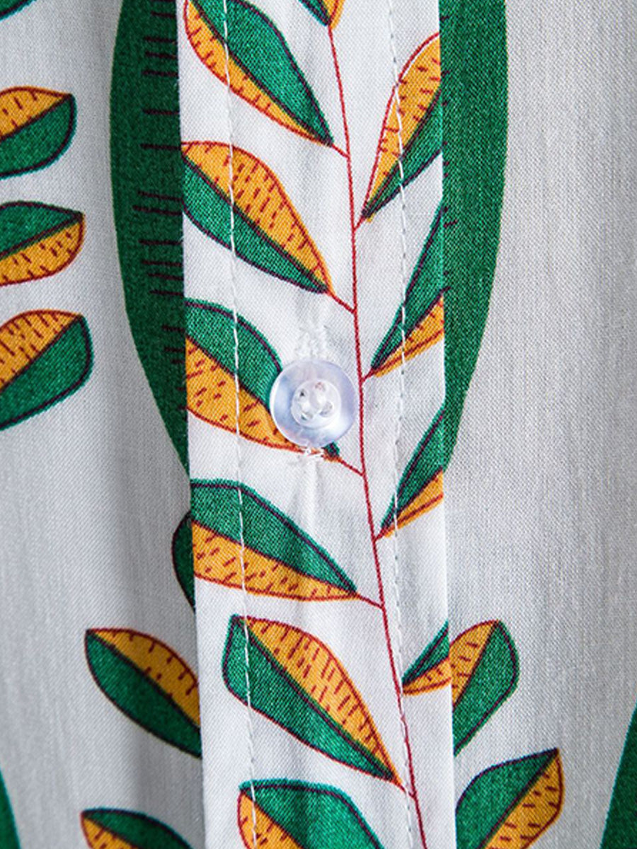 Camicia da uomo a maniche corte con stampa Leaf