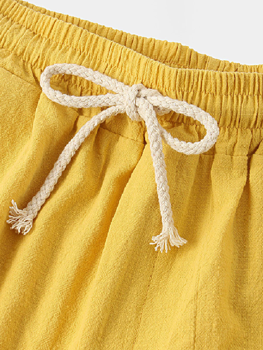 Pantaloncini casual da uomo in cotone lino da spiaggia tinta unita