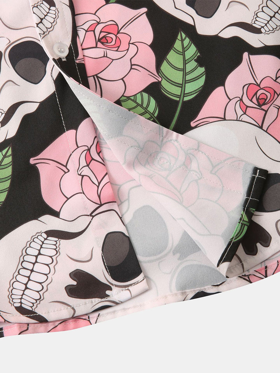 Chemise à manches courtes à imprimé tête de mort pour homme