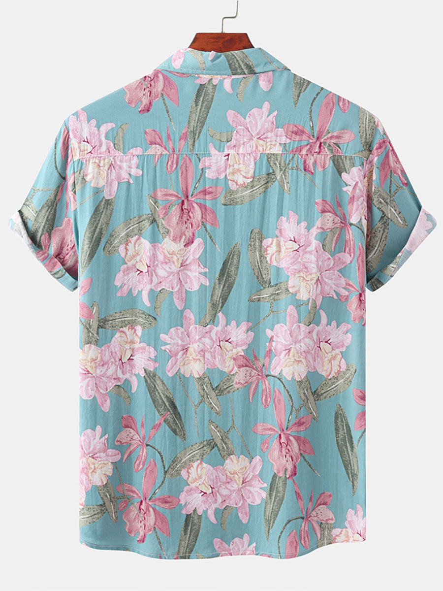 Camicia da uomo a maniche corte per vacanze floreali