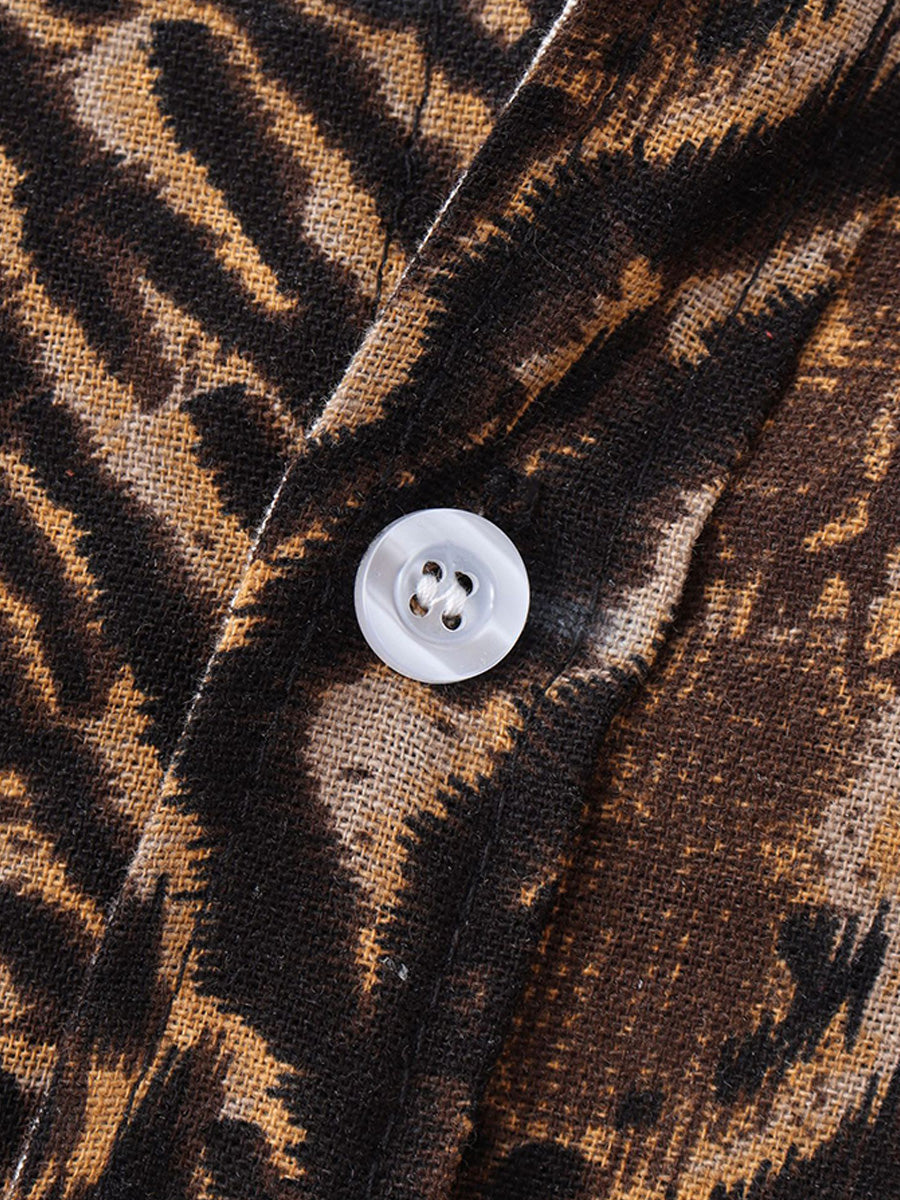 Camicia da uomo a maniche corte con stampa leopardata