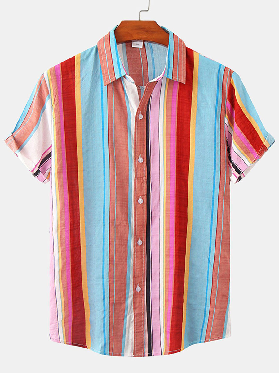 Chemise à manches courtes à imprimé vertical pour homme