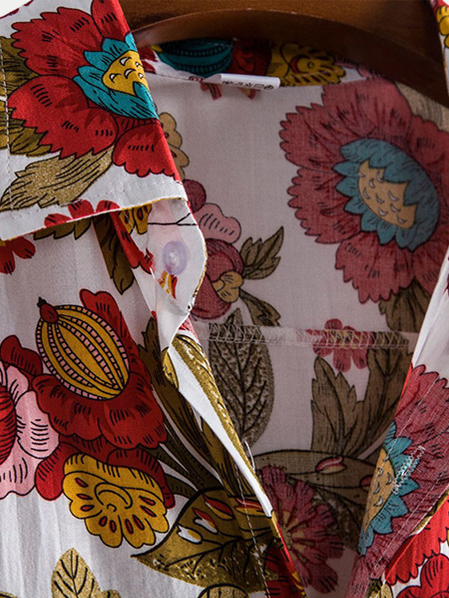 Camicia da uomo a maniche corte con stampa floreale