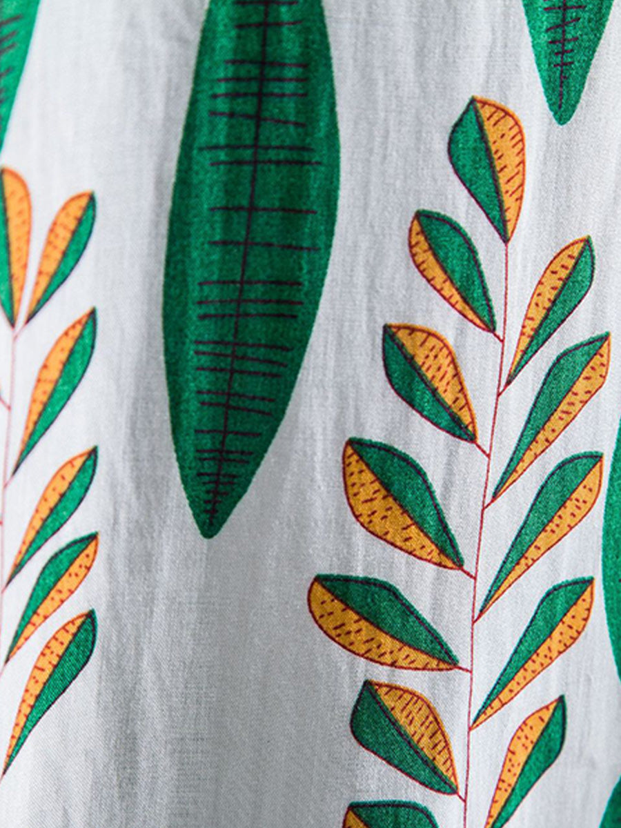 Camicia da uomo a maniche corte con stampa Leaf