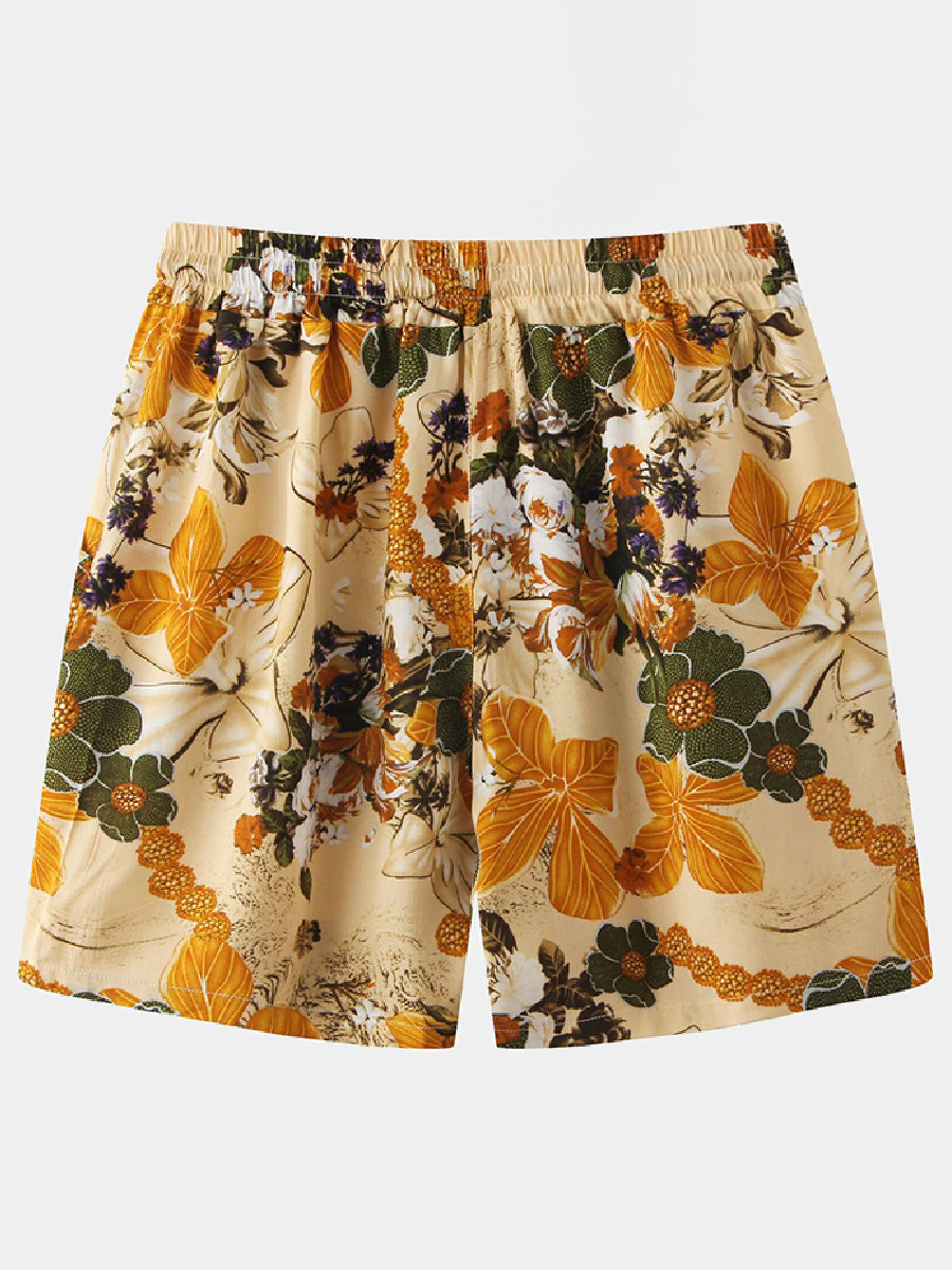 Pantaloncini casual da uomo in cotone e lino hawaiano per le vacanze