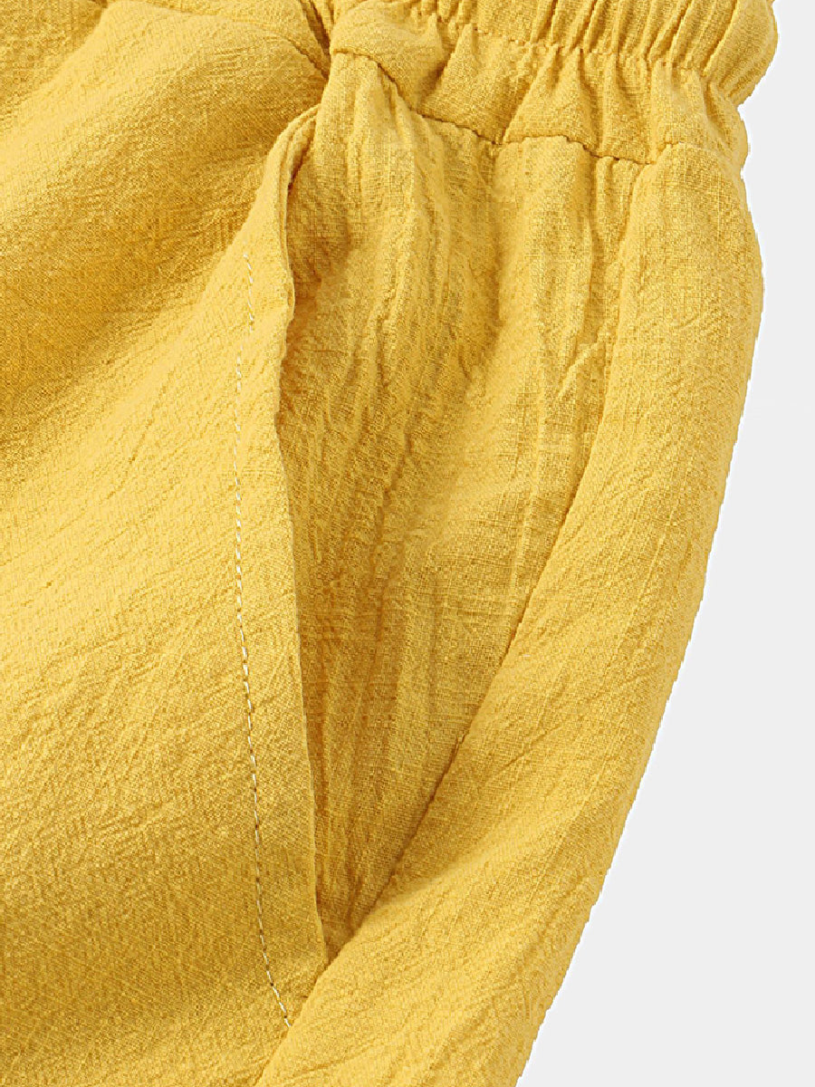 Pantaloncini casual da uomo in cotone lino da spiaggia tinta unita