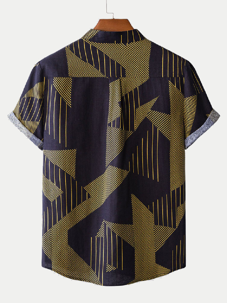 Men's Geometric stitching short sleeve shirt