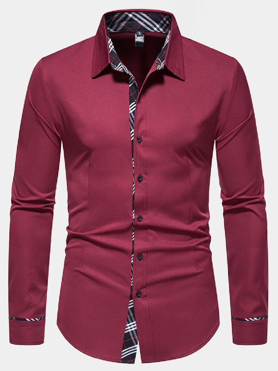 Chemise manches longues patchwork à carreaux pour homme