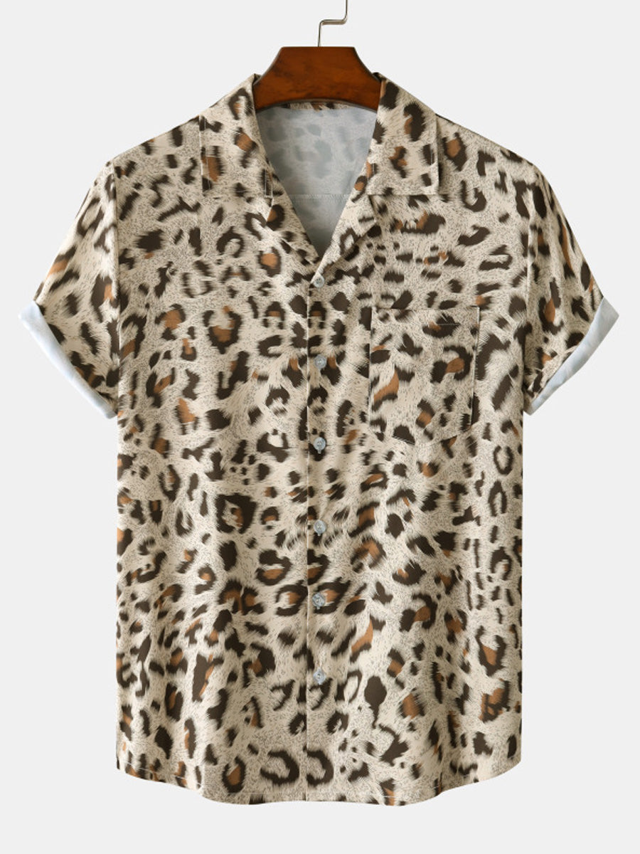 Chemise à manches courtes imprimé léopard pour homme