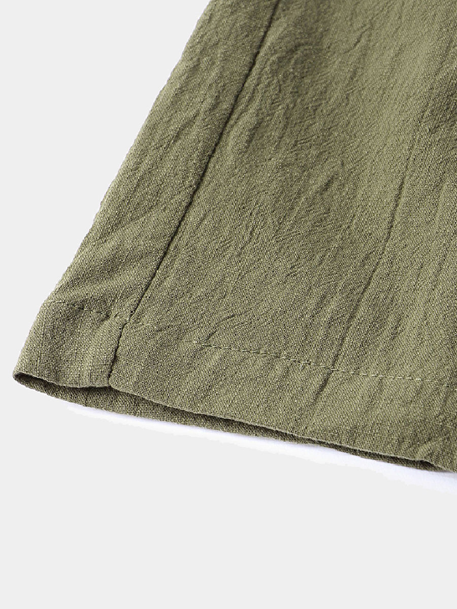 Pantaloncini casual da uomo in cotone lino da spiaggia tinta unita