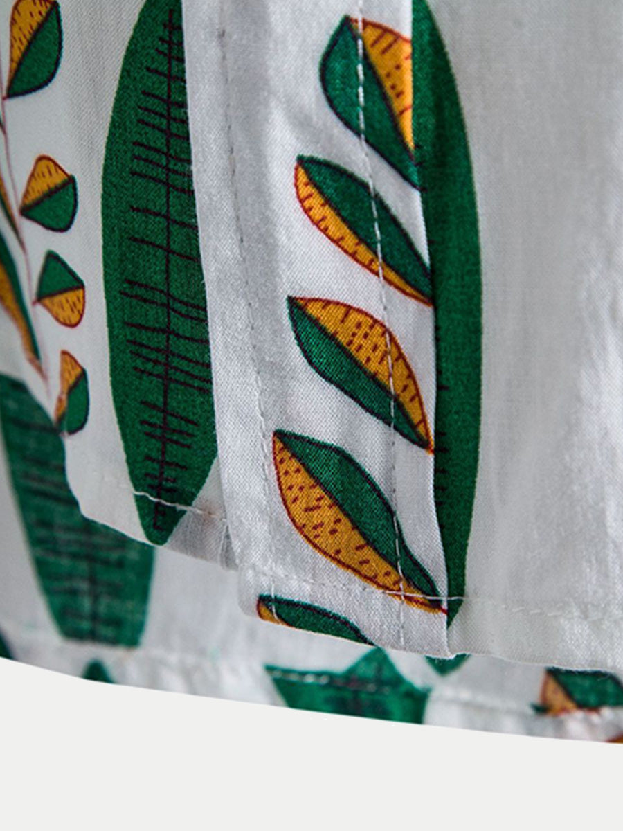 Camicia da uomo a maniche corte con stampa Leaf