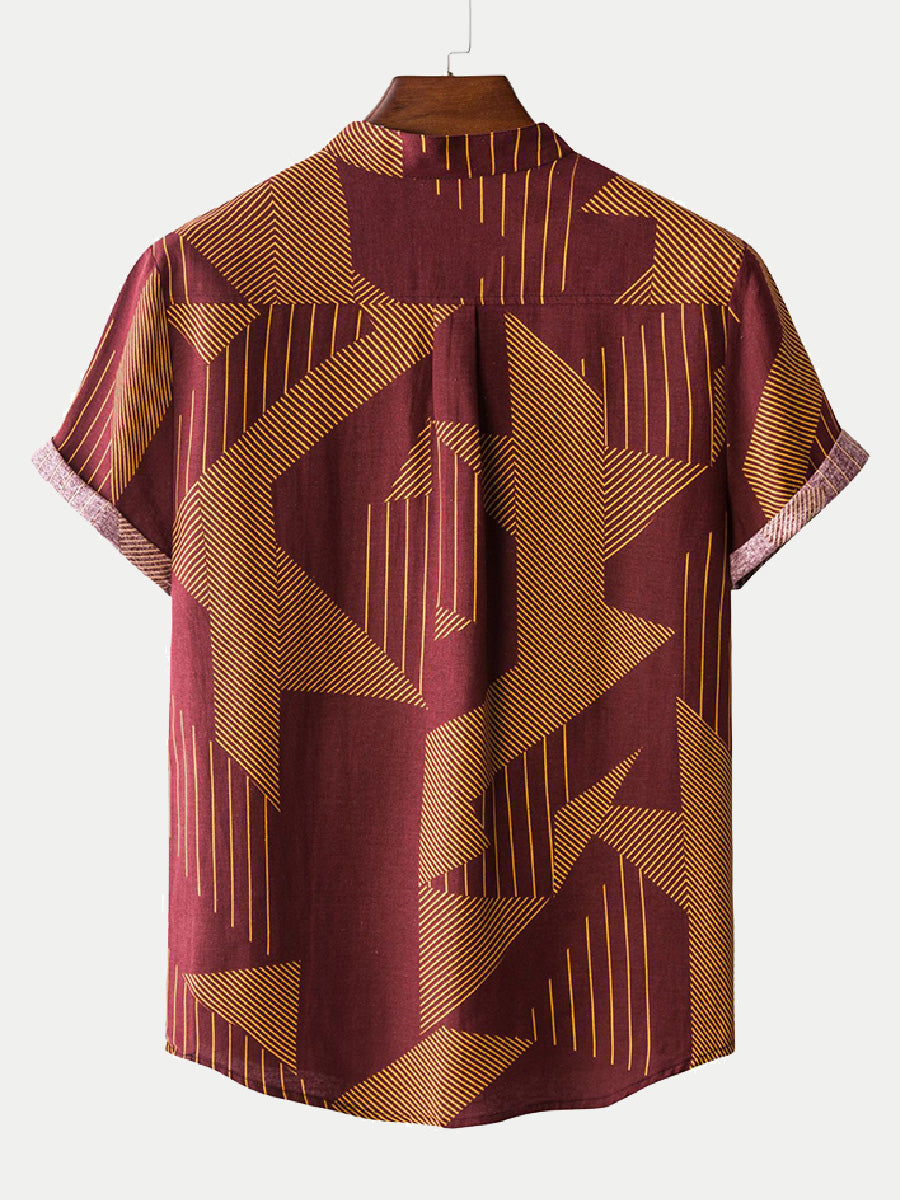 Men's Geometric stitching short sleeve shirt