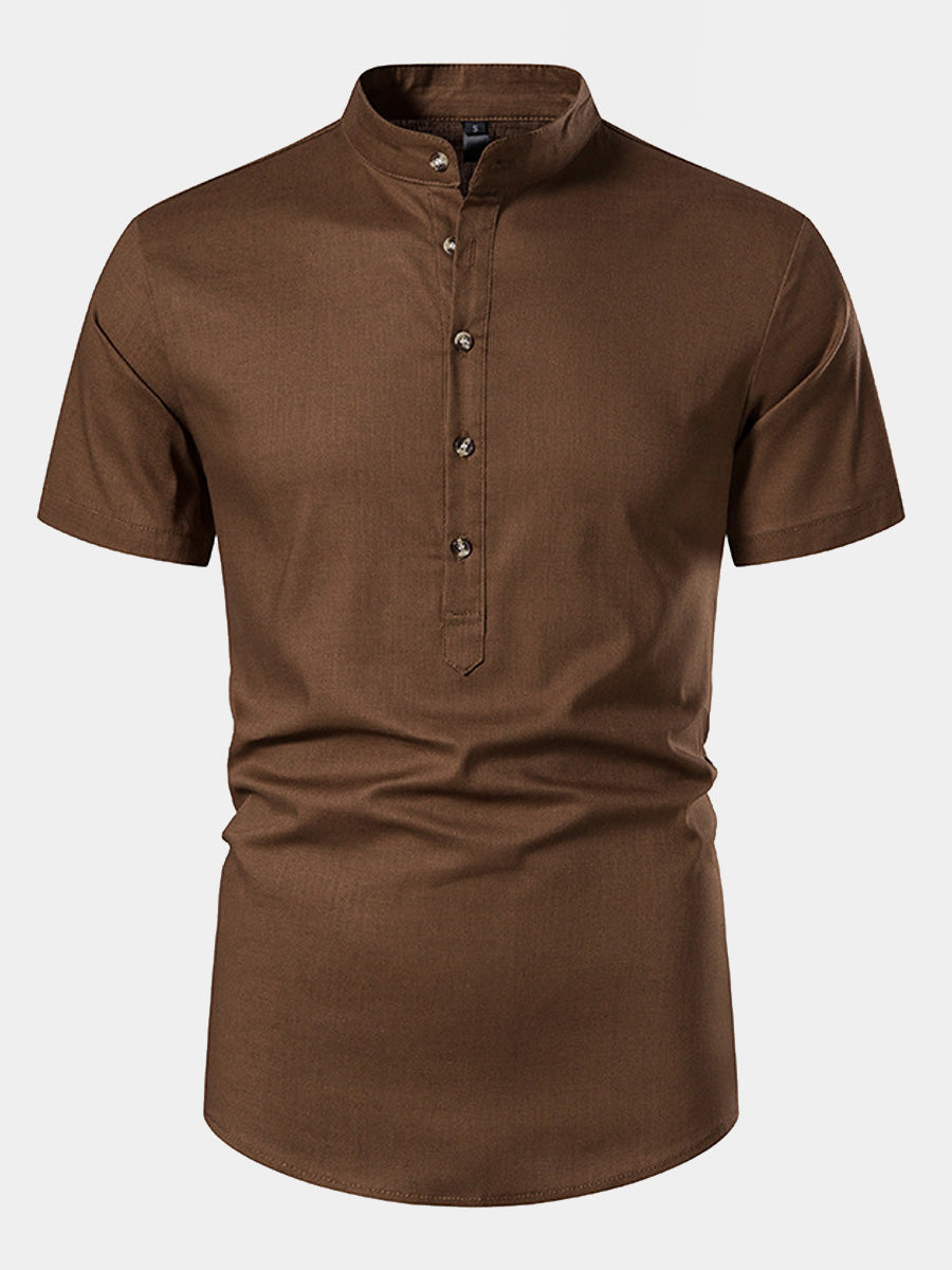 Camicia da uomo a maniche corte in lino tinta unita