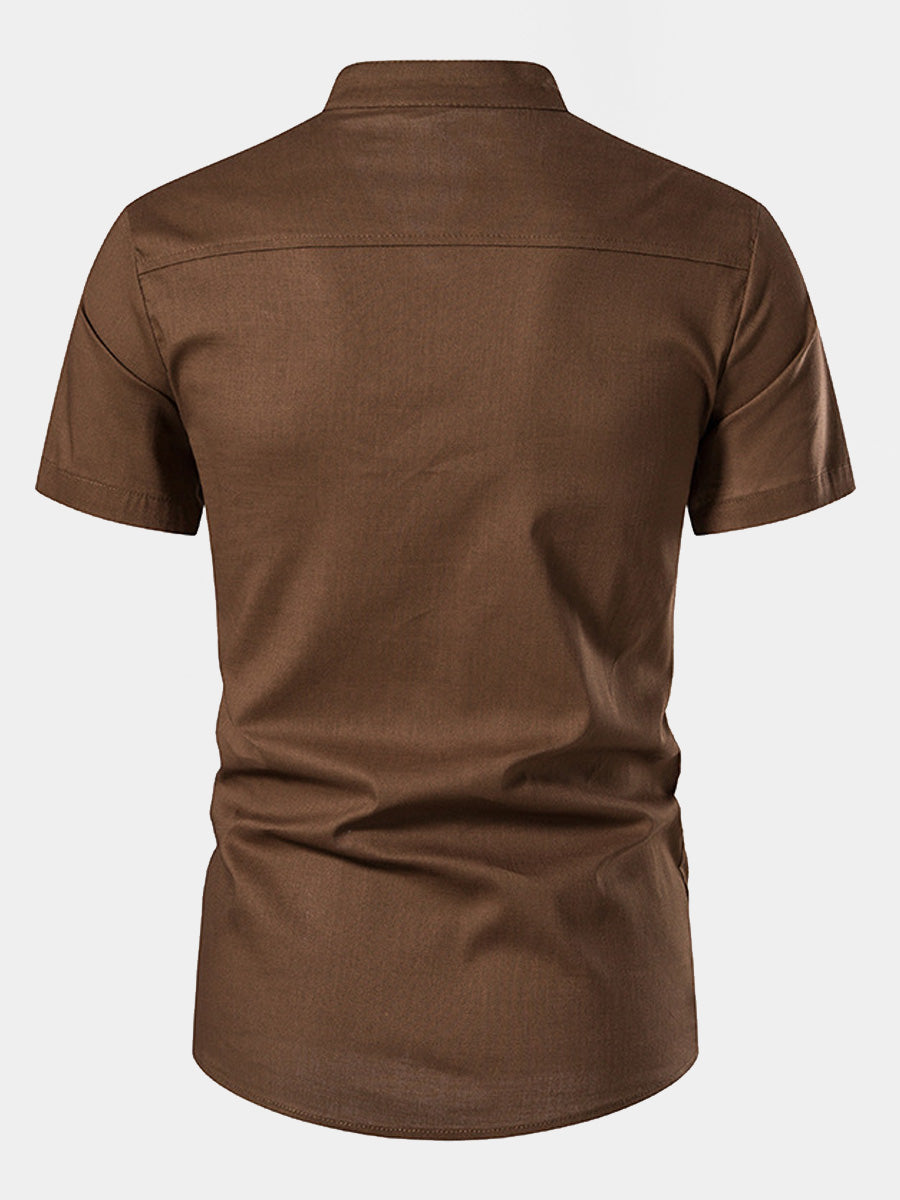Camicia da uomo a maniche corte in lino tinta unita