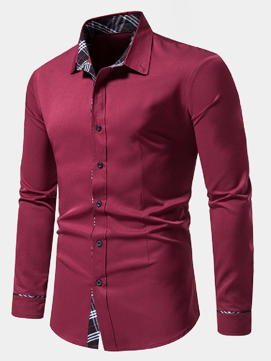 Chemise manches longues patchwork à carreaux pour homme
