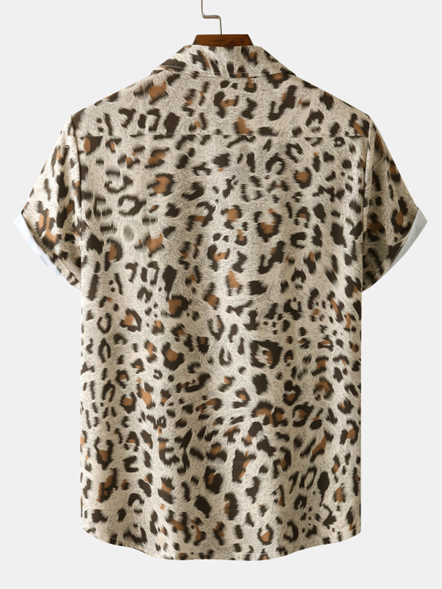 Chemise à manches courtes imprimé léopard pour homme