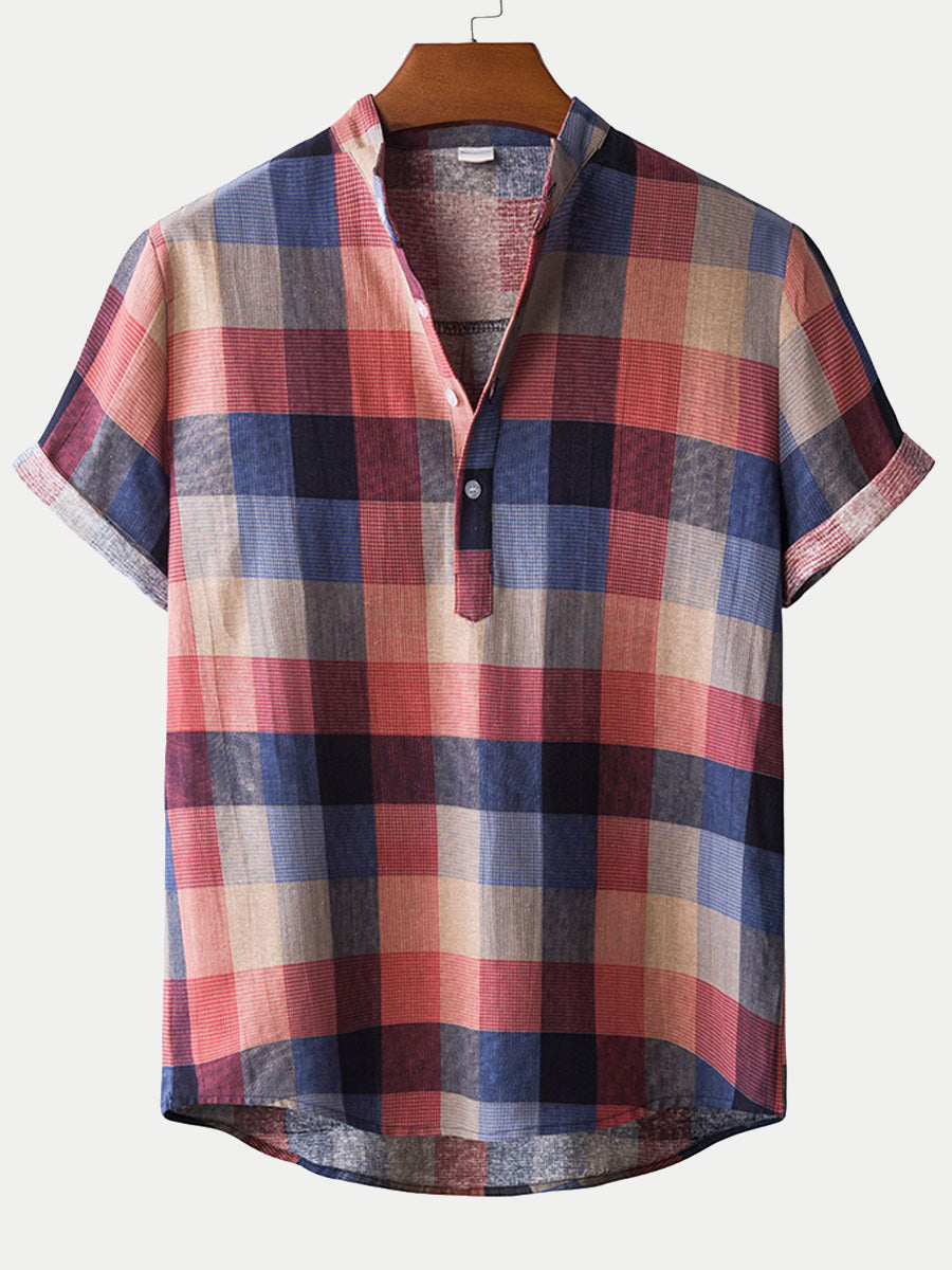 Chemise décontractée à carreaux à manches courtes pour hommes