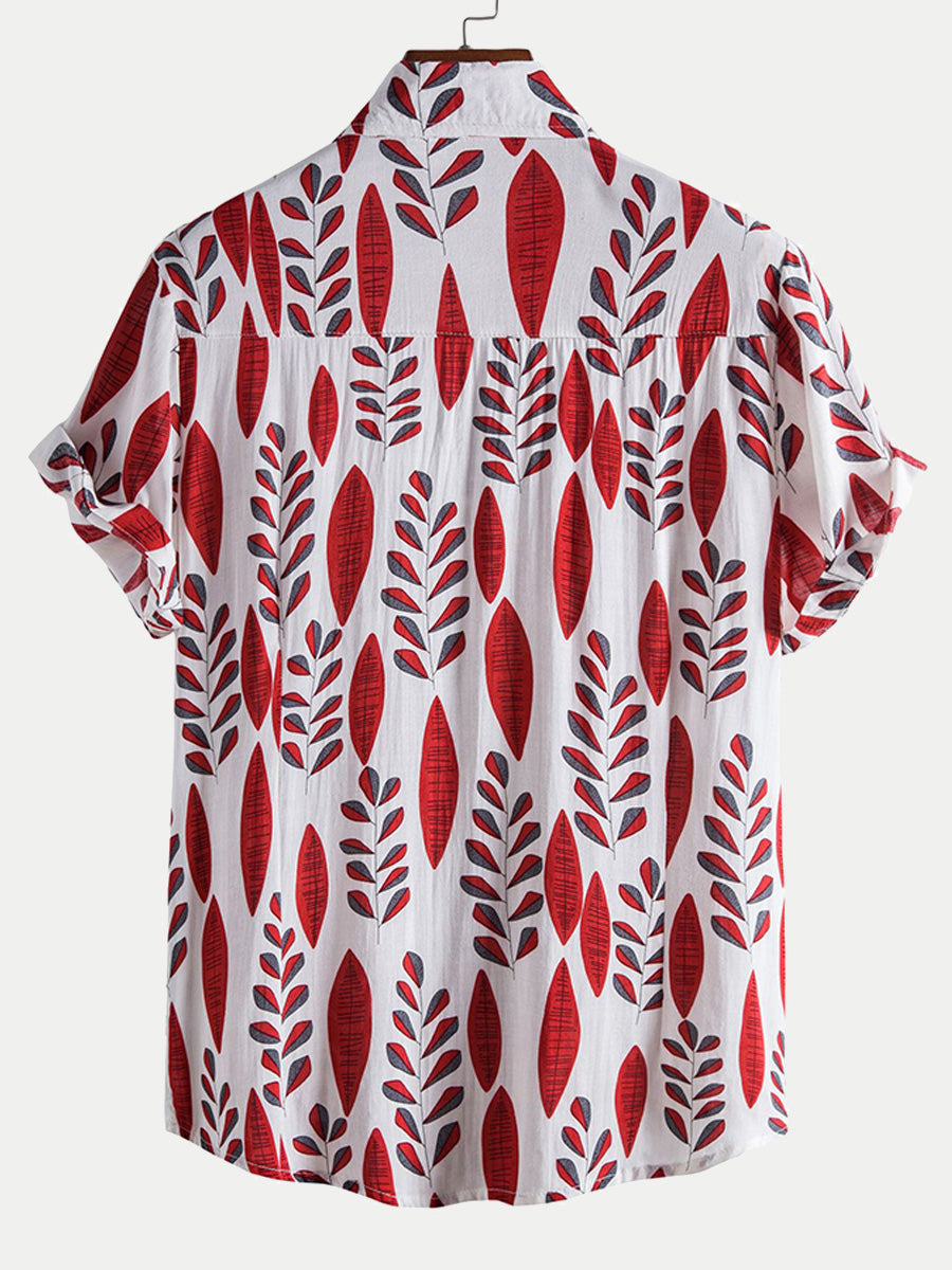 Camicia da uomo a maniche corte con stampa Leaf